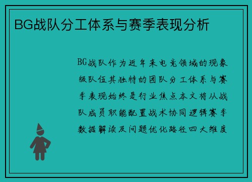 BG战队分工体系与赛季表现分析